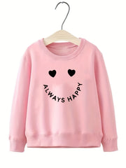 Girls Creative Slogan Smile Print Long Sleeve Crew Neck Sweatshirt Top Pullovers