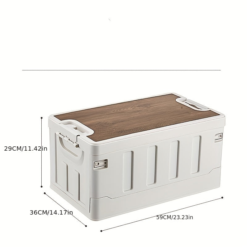 Collapsible Storage Box With Wooden Lid Large Capacity