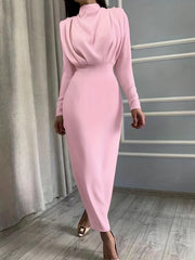 Ruched Long Sleeve Slim Waist Dress Women's Clothing