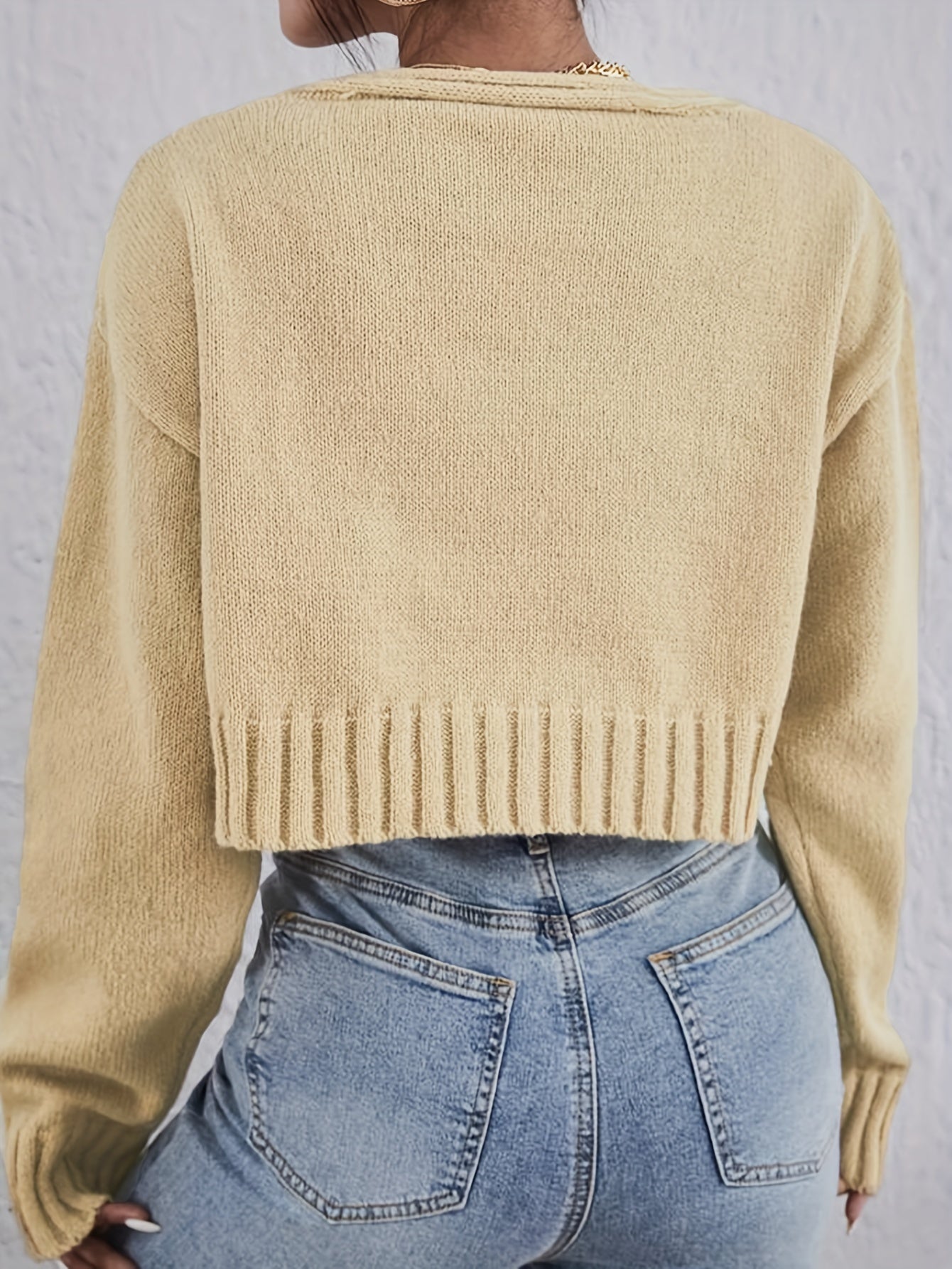 Solid Two-piece Set Open Front Cardigan & Knitted Crop Top