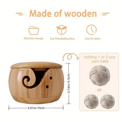 Wooden Yarn Bowl with Lid for Knitting Crochet - Yarn Ball Holder