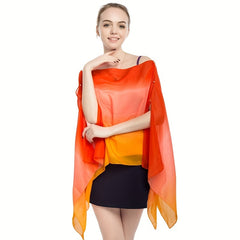 Faux Pearl Buckle Chiffon Shawl Gradient Sunscreen Wrap