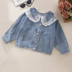 Toddler Girls Lace Spliced Denim Jacket Casual Coat Top