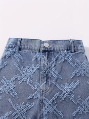 Girls' Cross Print Denim Jeans Wide Leg Trousers