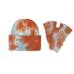 Wool Tie Dye Half Finger Gloves Hats Warm Gradient Ear Protection