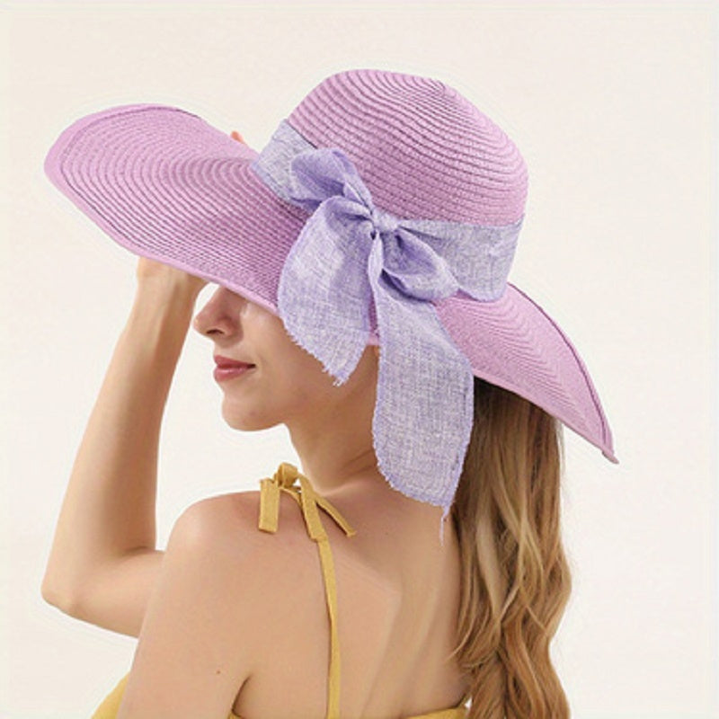 Bowknot Wide Brim Sun Hat UV Protection Straw Hat