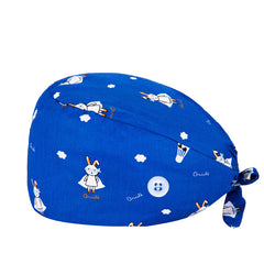 Floral Cartoon Print Work Cap Vintage Scrub Cap Adjustable Lace Up Hat
