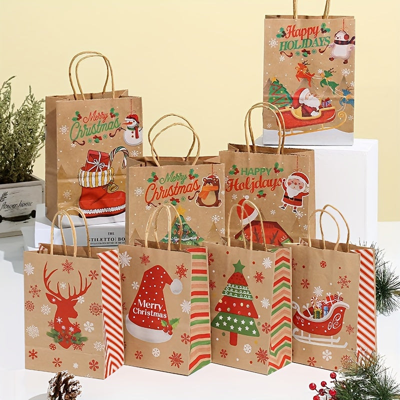 24pcs Christmas Gift Bags Brown Paper Bags Goody Bags With Handles