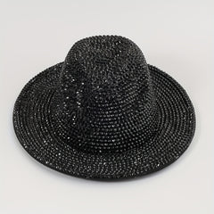 Rhinestone Cowboy Fedora Cap Wide Brim Jazz Hat Couple Felt Hat