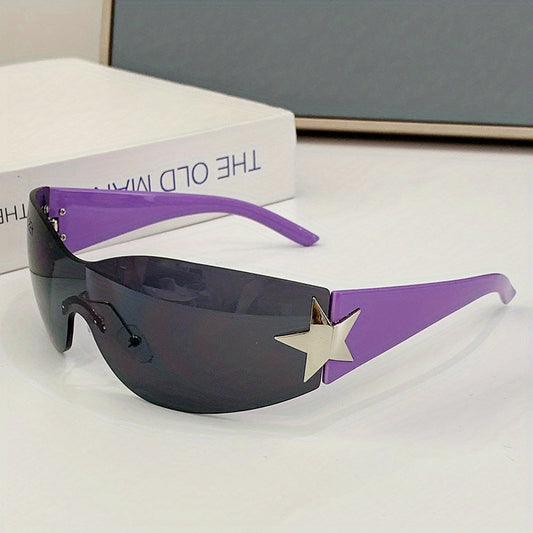 Rimless Y2K Sunglasses Wrap Around Oversized Frameless Sun Glasses