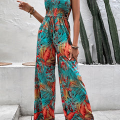 Tropical Print Strapless Jumpsuit for Women