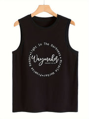 Letter Pattern Stretchy Sports Vest Round Neck Sleeveless Top