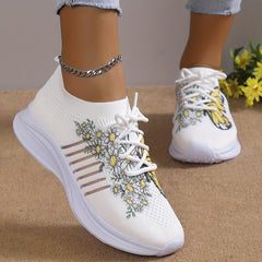 Floral & Butterfly Sneaker Flatform Lace-Up Low Shoes