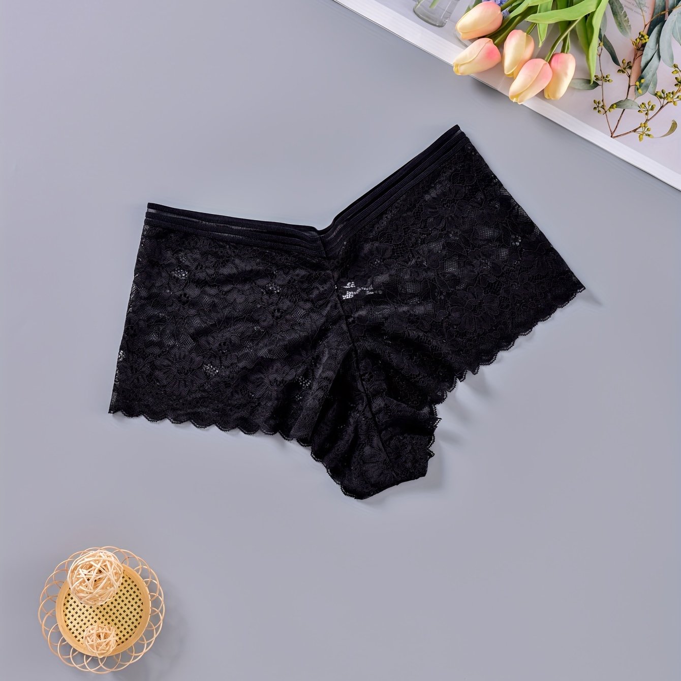 Floral Lace Striped High Waisted Underwear