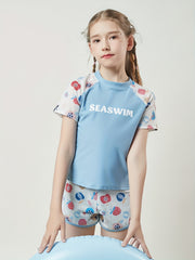 Girls Casual Splicing Cartoon Print 2pcs Swimsuit Set for Summer Sports