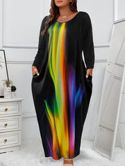 Women's Plus Ombre Long Sleeve Round Neck Maxi Dress