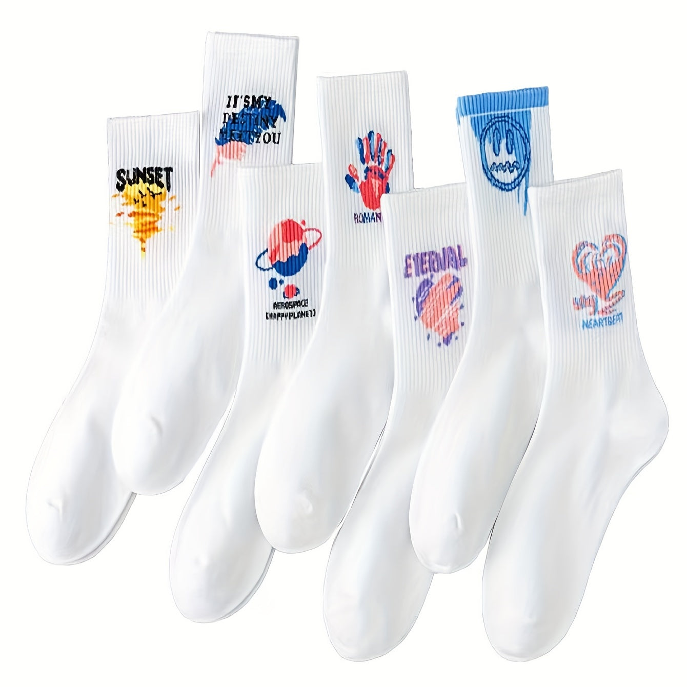 7 Pairs Cartoon Graffiti Socks Women's Stockings