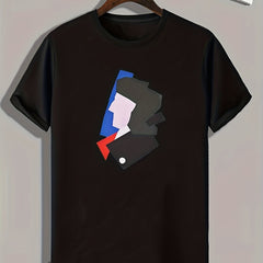 Geometric Man Print Men's Comfy T shirt Active Slightly Stretch Tee