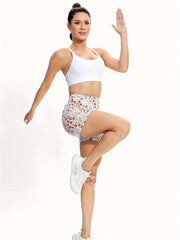 Floral Print High Stretch Sports Short with Pocket