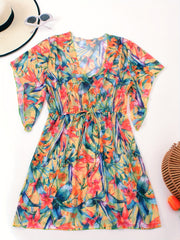 Floral Print V Neck Cover Ups Plus Size