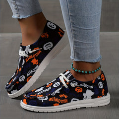 Women's Pumpkin Print Shoes Slip On Low Round Toe Flat Lightweight Shoes