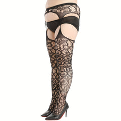 Glitter Floral Cut Out High Waist Fishnet Stockings
