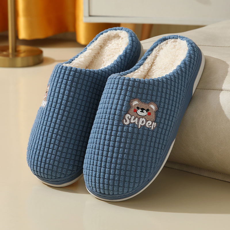 Plaid Bear Fleece Slides Non Slip House Slippers