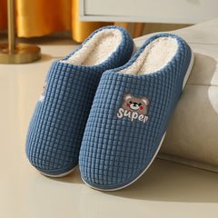 Plaid Bear Fleece Slides Non Slip House Slippers