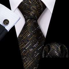 Barry Wang Silk Ties Set Classic Striped Plaid Necktie Pocket Square Cufflinks