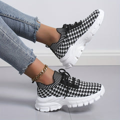 Women's Houndstooth Pattern Lace Athletic Sneakers Non slip Running Shoes