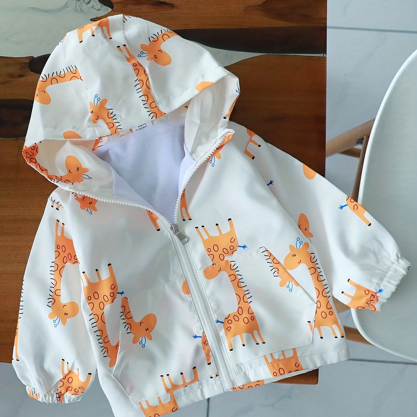 Boys Giraffe Print Hooded Windbreaker Jacket