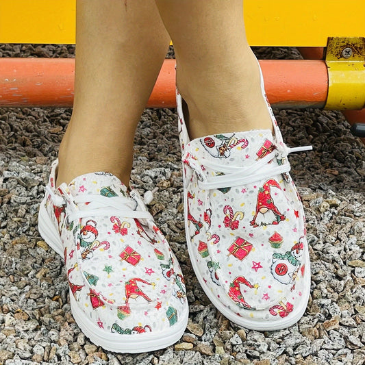 Women's Christmas Santa Claus Lace Up Canvas Shoes