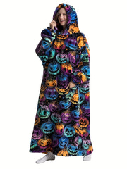 Pumpkin Print Hooded Fleece Nightgown