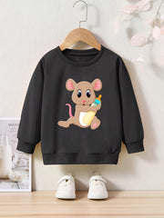 Cartoon Mouse Pattern Crew Neck Long Sleeve Sweatshirt For Girls Kids