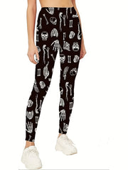 Halloween Sports Leggings Women's Plus Skull Print Yoga Pants
