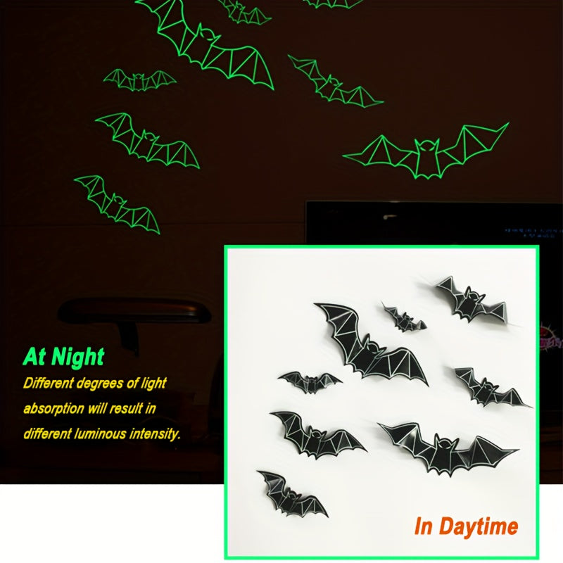 20pcs Luminous 3D Bat Stickers Waterproof Spooky Bats Room Decor