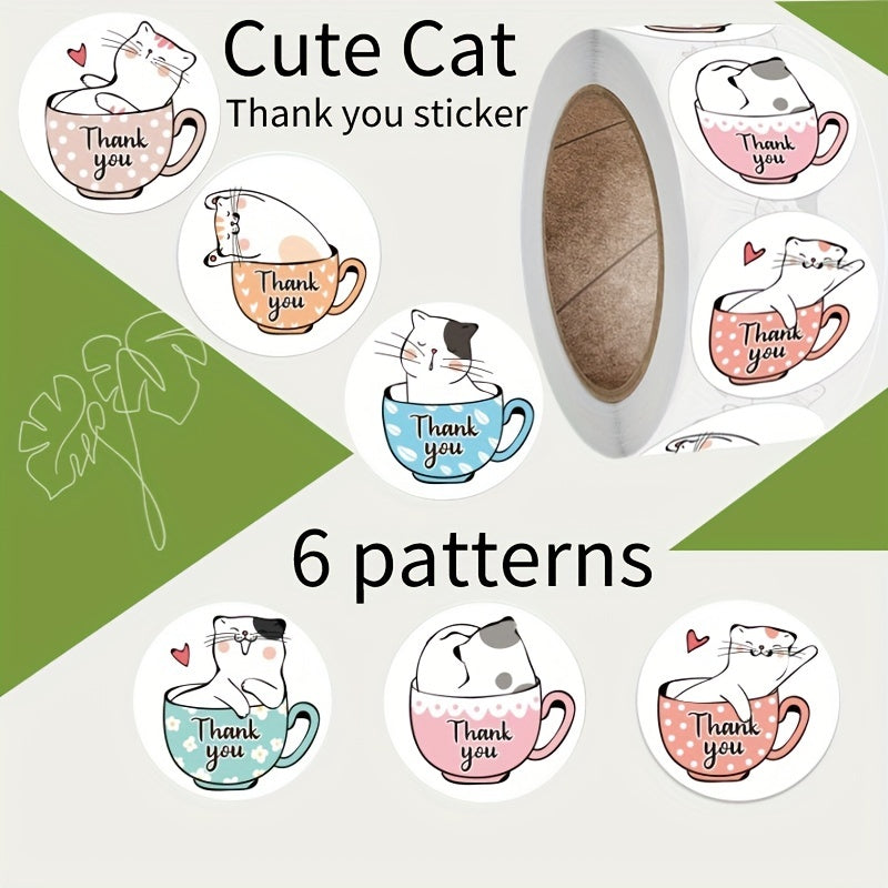 160pcs Coffee Cup Cat Thank You Stickers Office Stationery Gift Label Sealing
