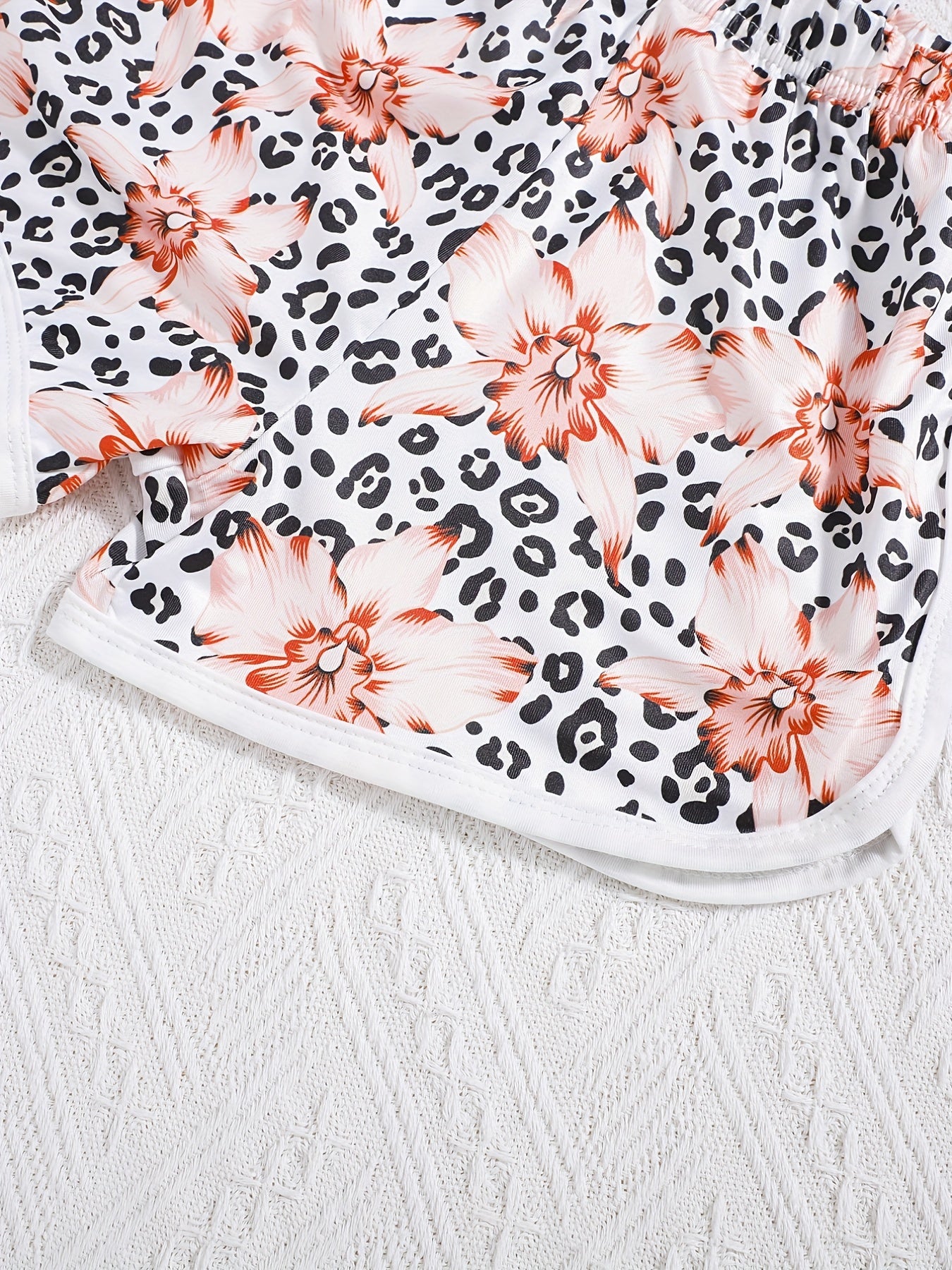 3pcs Toddler Girls Casual Shorts Set Leopard Print Floral Cow Flowers