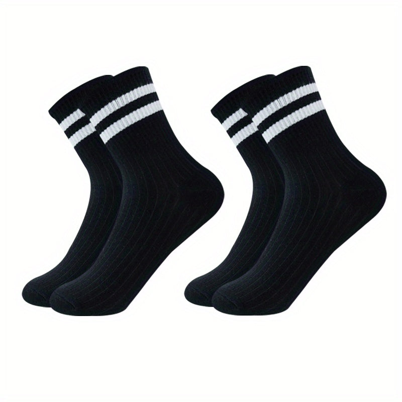 2 Pairs Striped Trim Short Socks Women's Stocking
