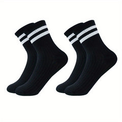 2 Pairs Striped Trim Short Socks Women's Stocking
