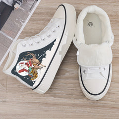 Christmas Santa & Reindeer Print Plush Lined Thermal Sneakers