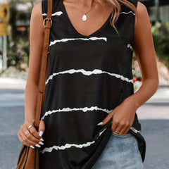 Stripe Print Tank Top V Neck Sleeveless Summer Casual Pocket