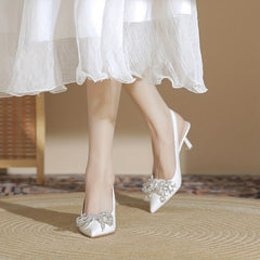 Women's Bowknot Stiletto Heels Point Toe Pumps Slingback Heels