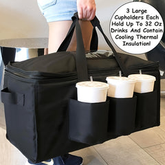 Insulated Food Bag XL Oxford Cloth Waterproof Takeaway Bag with Cup Hol