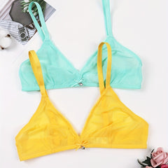 2pcs Mesh Unlined Bras Sheer Wireless Bra Women's Lingerie