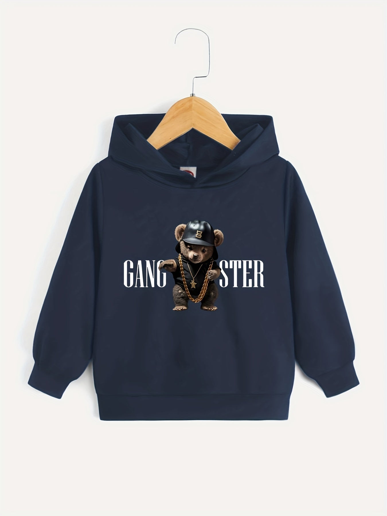 Hip Hop Bear Print Boys Hooded Sweatshirt
