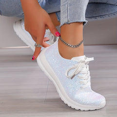 Women's Glitter Sequins Sneakers Lace Up Outdoor Shoes