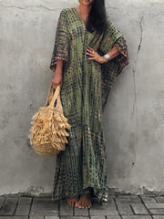 Boho Cover Up Women's Plus Striped Maxi Kaftan Cover Up Dress