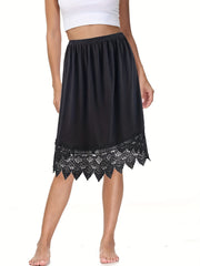 Solid Skirt Lace Stitching Scallop Trim Petticoat
