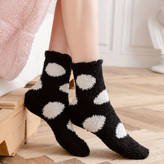 5 Pairs Polka Dot Fuzzy Socks Women's Stockings Warm Floor Socks